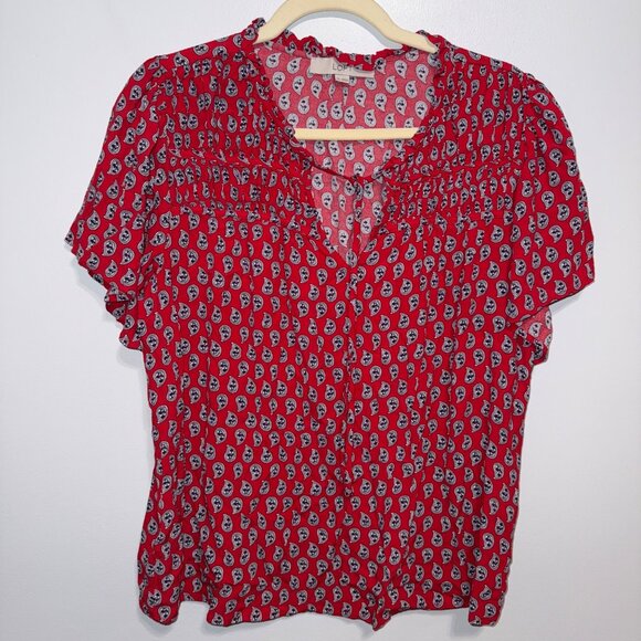 Loft Red & Black Paisley Patterned Womens Blouse Size M - Picture 4 of 7